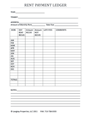 Fillable Rent Ledger  Form